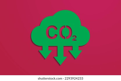 Cloud with cut paper CO2 emission reduction symbol. Reducing CO2 emissions. Low level of greenhouse gases.