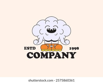 Cloud cute with hand and foot cartoon retro vintage mascot illustration character vector clip art logo hand drawn