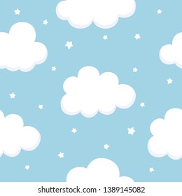 Cloud Cute Seamless Pattern Background with sky, Vector illustration