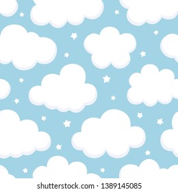 Cloud Cute Seamless Pattern Background with sky, Vector illustration