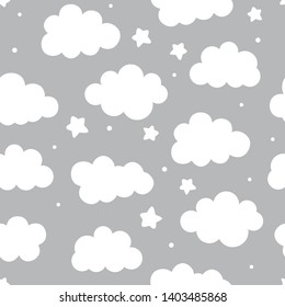 Cloud Cute Seamless Pattern Background with star moon and shiny dot, Vector illustration