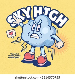 Cloud Cute Trendy Retro Cartoon Vector Hand Drawn