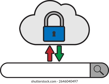 A cloud cybersecurity padlock data protection search secure upload download privacy internet, This content was created using vector drawing tools and software, not generated by AI
