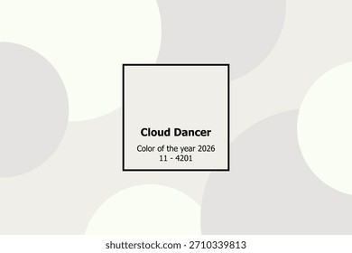 Cloud Dancer - cor do ano de 2026, código de cores 11-4201. Padrão geométrico moderno abstrato com círculos cinza claro e branco. Ilustração de vetor de estilo minimalista 