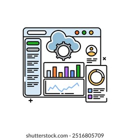 Cloud Dashboard Glyph Icon, Vector illustration