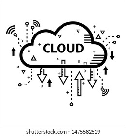 Cloud data with arrow vector icon , For high speed communication and technology concept