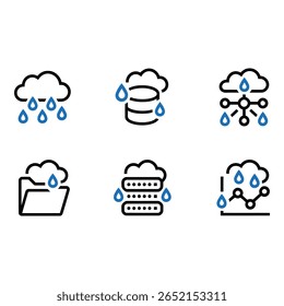 Cloud Data Backup and Recovery Modern Line Ícones Set Azul e Preto