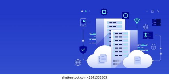 Ilustração do conceito de Banner de data center em nuvem