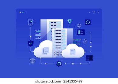 Data center em nuvem, ilustração do conceito de computação em nuvem