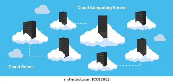 Cloud Data Center Infrastructure for database server, file server, web server. illustration multiple cloud with rack with blue background / multiple cloud computing illustration.