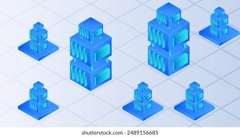 Cloud data center in isometric style. Information cloud storage server