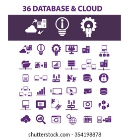 cloud, data, database, hosting, analytics  icons, signs vector concept set for infographics, mobile, website, application
