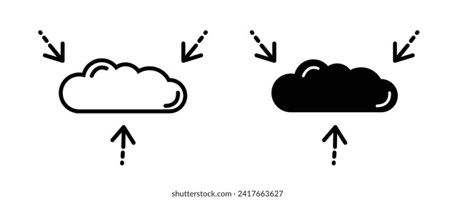 Cloud Data Gathering line icon. Wireless Information Network icon in black and white color.