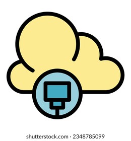 Cloud data icon outline vector. Social stay. Network education color flat