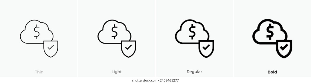 cloud data icon. Thin, Light Regular And Bold style design isolated on white background