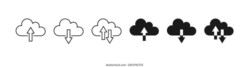 Cloud data icons. Set of Cloud download and upload. Cloud service symbol. Vector.