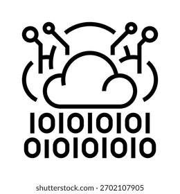 Cloud Data Line Icon, Outline Symbol for Information Storage, File Synchronization, Online Access, Digital Backup, and System Management. Vector Sign Icon.