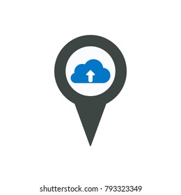 Cloud data location pin place pointer upload icon