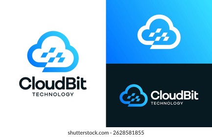 Cloud data logo design. Big Cloud concept vector design with digital pixel modern symbol graphic icon