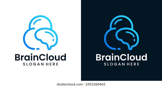 Cloud data logo design template with smart brain design graphic vector illustration. Symbol, icon, creative.