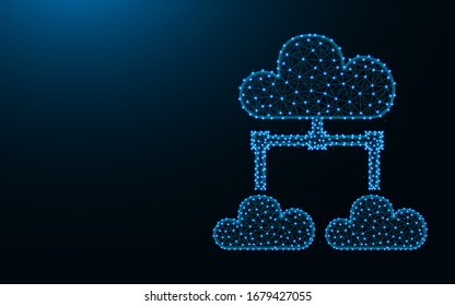 Cloud data made from points and lines on dark blue background, network technology wireframe mesh polygonal vector illustration