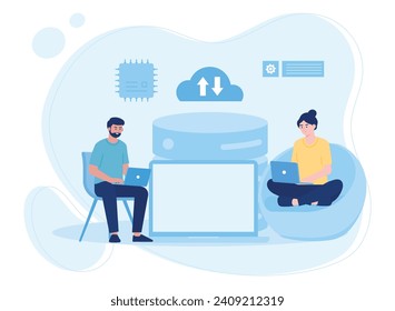 cloud data management  data backup  big data trending concept flat illustration