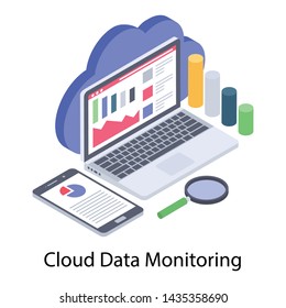 
Cloud data monitoring isometric icon.
