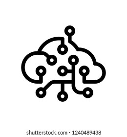 Cloud data network, Storage center. Icon of internet technology. Black icon on white background