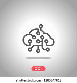 Cloud data network, Storage center. Icon of internet technology. Icon under spotlight. Gray background