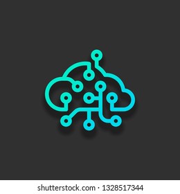 Cloud data network, Storage center. Icon of internet technology. Colorful logo concept with soft shadow on dark background. Icon color of azure ocean