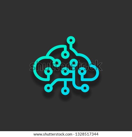 Cloud data network, Storage center. Icon of internet technology. Colorful logo concept with soft shadow on dark background. Icon color of azure ocean