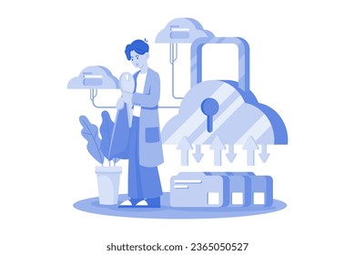 Cloud data protection Illustration concept on white background