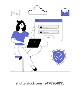 Cloud data protection. Internet security, privacy access with password. Vector illustration with line people for web design.	
