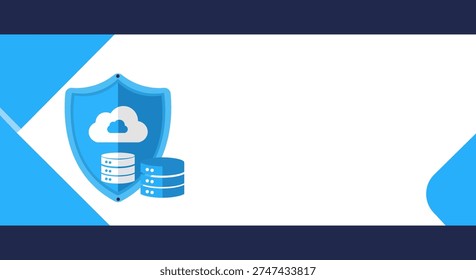 Cloud data security and storage protection icon with shield and database symbols