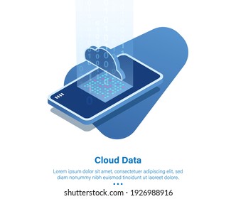 Cloud Data Server Instan Illustrations for your safe storage online with mobile phone : data center, mobile phone, security, networking, cloud computing, data, system
