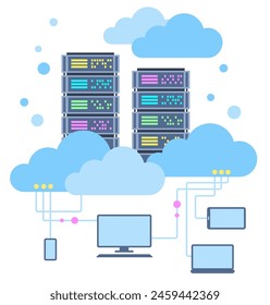 Cloud data server, online database storage technology concept