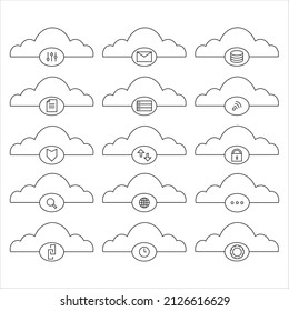 Cloud data and service related line icon set. Computing systems and finance outline collection. Server and technology vector linear icons.
