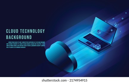 Cloud data storage 3d isometric infographic illustration, landing page layout, vector web template, smart modern technology concept. Cloud technology background.