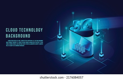 Cloud data storage 3d isometric infographic illustration, landing page layout, vector web template, smart modern technology concept. Cloud technology background. 5G Speed