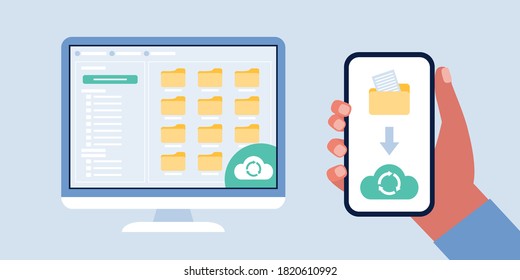 Cloud data storage concept. Colorful flat vector illustration.