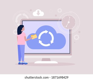 Cloud data storage concept. Colorful flat vector illustration.
