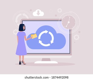 Cloud data storage concept. Colorful flat vector illustration.