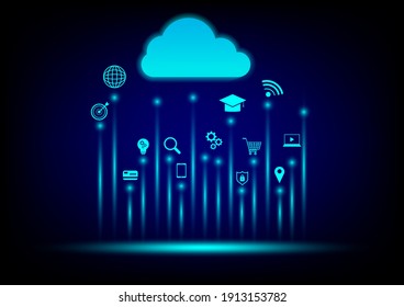 Cloud data storage concept. Cloud computing, wifi, money, data, and lock security Communication of business and financial. 