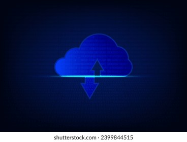 Cloud data storage concept. Cloud computing with binary number on blue background.