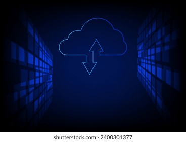 Cloud data storage concept. Cloud computing  on blue technology background.
