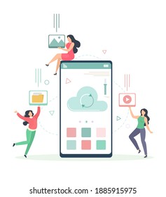 Cloud data storage concept. Vector illustration in flat style. Backup