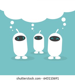 Cloud data storage conceptual illustration. Three cute robots / flat editable vector illustration, clip art