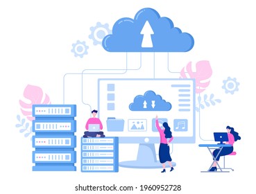 Cloud Data Storage Hosting Research Illustration For Information Database Statistics And Search Analysis