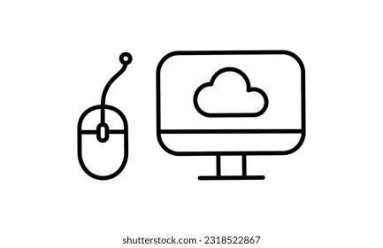 Cloud Data storage and processing on PC with mouse.  Cloud technology, icon.  vector illustration on white background.