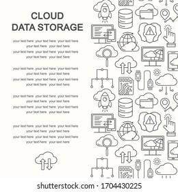 Cloud data storage seamless pattern with line style icons and place for tex. Database background, information, global network, server center,  backup and security vector illustration. Cloud computing.